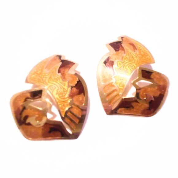 Vintage Berebi Large Gold Tone Enamel Abstract Statement Earrings - Picture 3 of 4